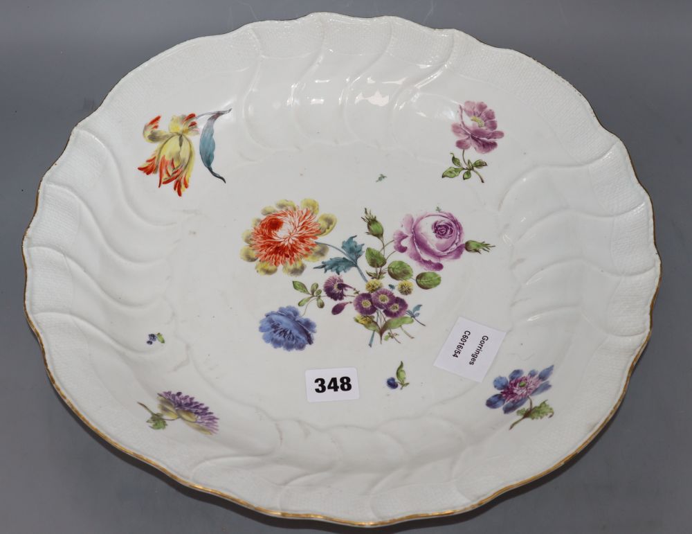 A Meissen shaped circular floral painted dish, diameter 38cm